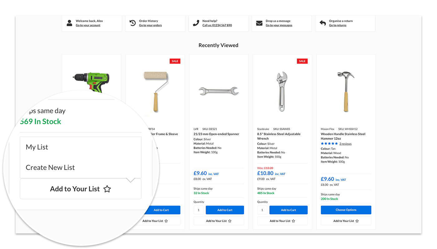 Add to list from product card