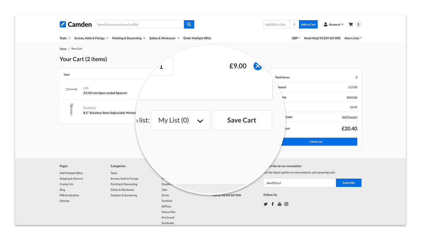 Save a complete list from your cart